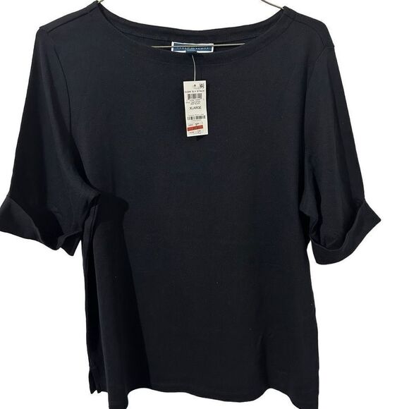Karen Scott, black 100% cotton, short sleeve blouse.  A515 - Picture 1 of 5